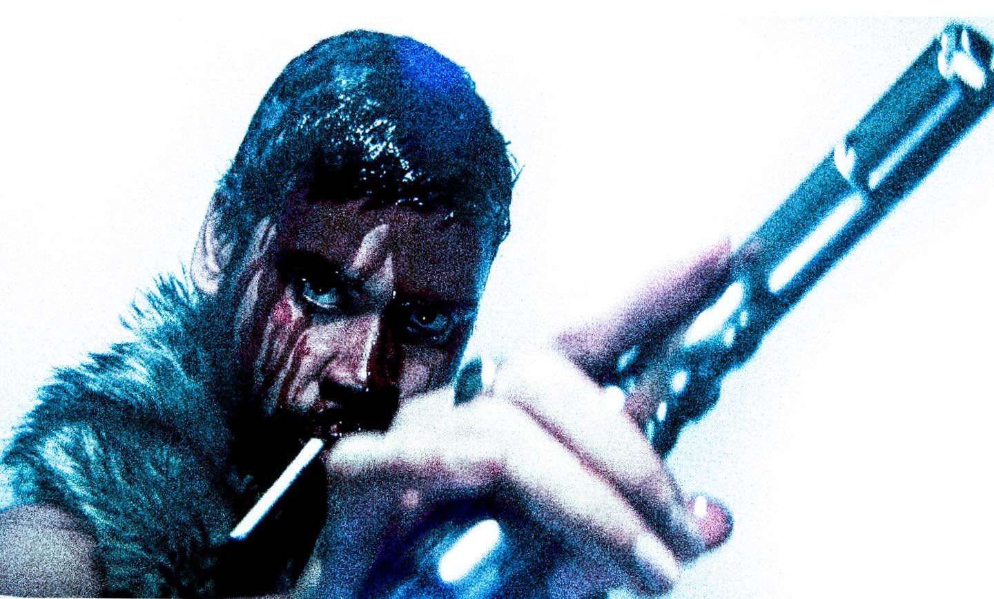 High-contrast blue-toned self portrait